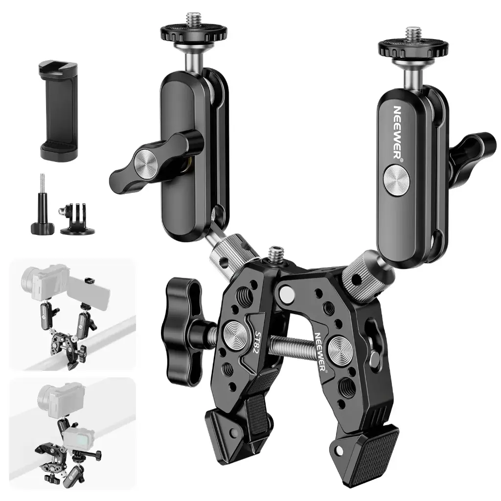 [10104981] Super Clamp Neewer con 2 Brazos Mágicos de Bola 360°