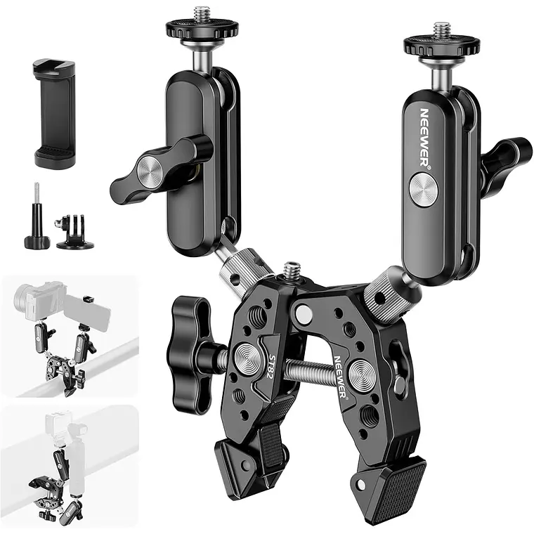 [10106893] Super Clamp Reforzada con Doble Brazo Mágico Neewer Heavy Duty