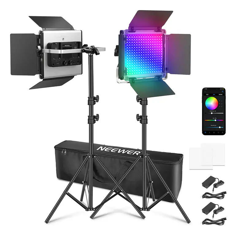 [10105684] Kit de 2 Paneles de Luz LED RGB Neewer 660 PRO II con Control por App, 2 Trípodes de 200 cm y Bolsa de Transporte (EU)
